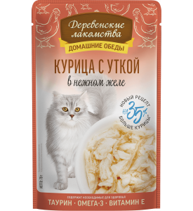 Деревенские Лакомства, влажный корм д/кошек (курица/утка в желе)